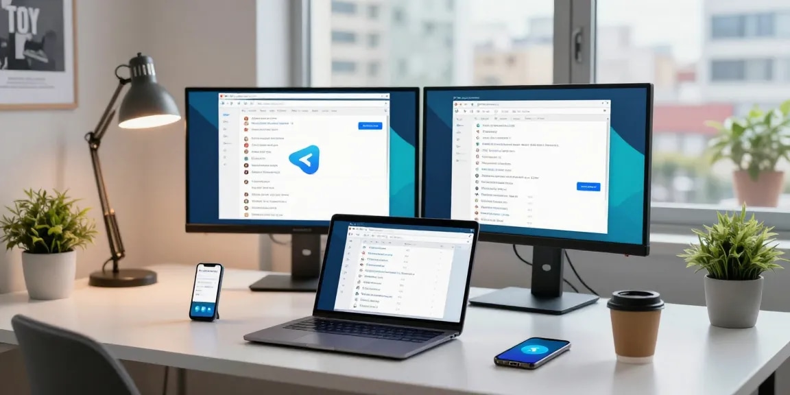 Engaging workspace featuring Telegram Web Version on laptop, showcasing productivity.
