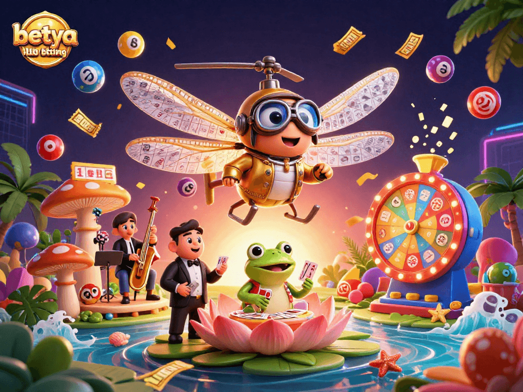 Engage in betya mlb betting with vibrant characters in a colorful casino scene featuring dynamic game elements.