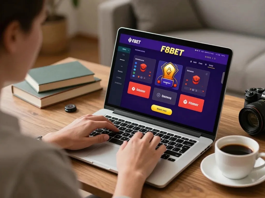 Engaging gameplay on F8BET platform with a user focused on their laptop in a cozy home setting.