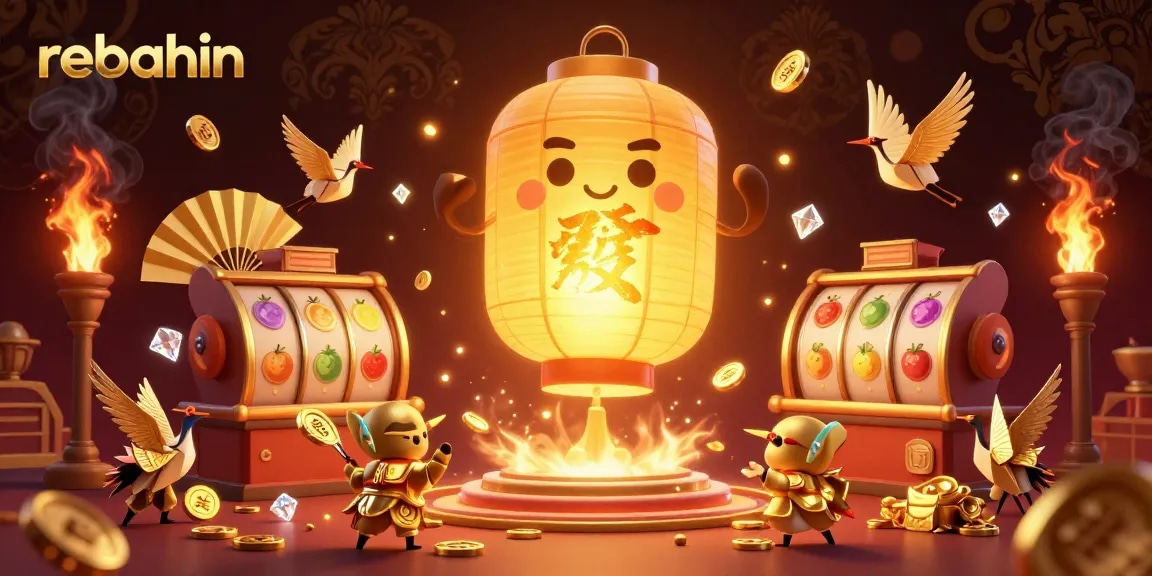 Watch exciting reels spin at rebahin casino, featuring vibrant golden lantern spirit and treasure.