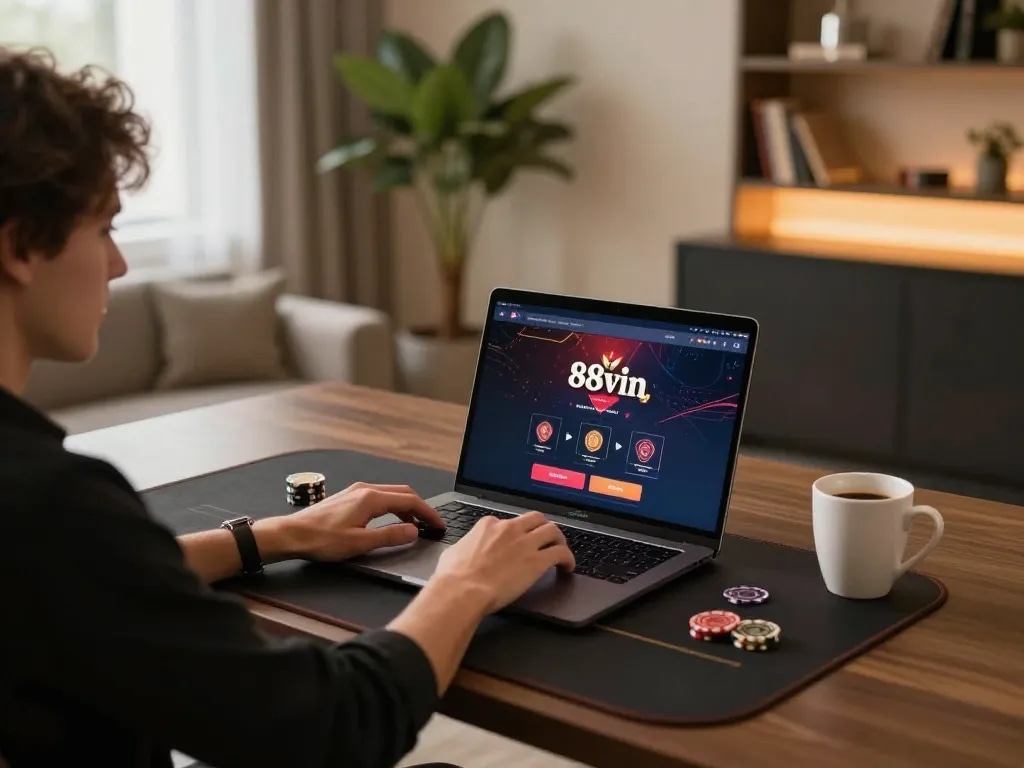 Engaging gameplay on 88vin's online casino platform from a cozy home setup.