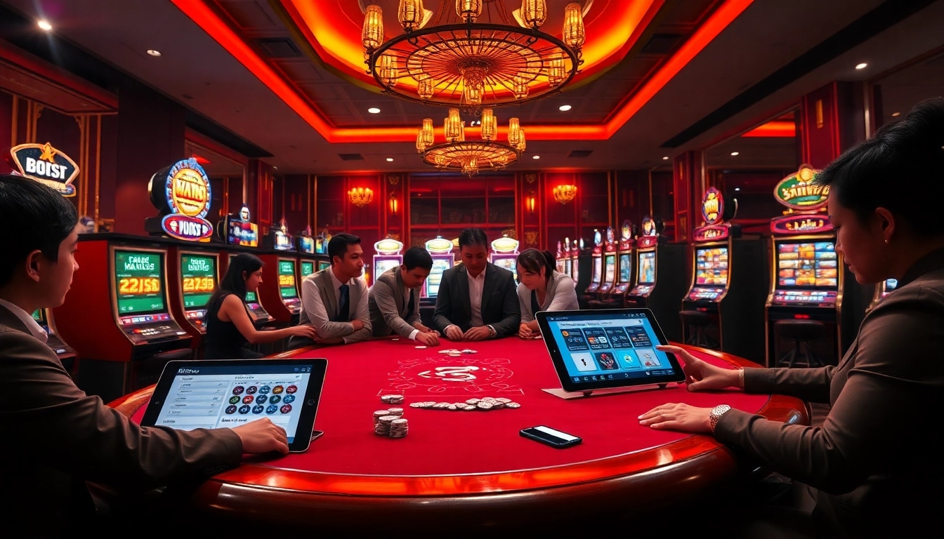 Engaged players at nhà cái win55 casino table enjoying a thrilling game atmosphere.