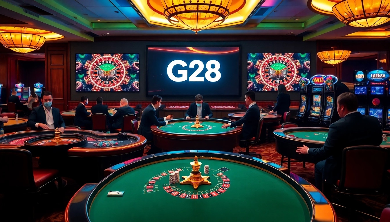 Experience the thrill of G28 gaming with players at a vibrant casino table.