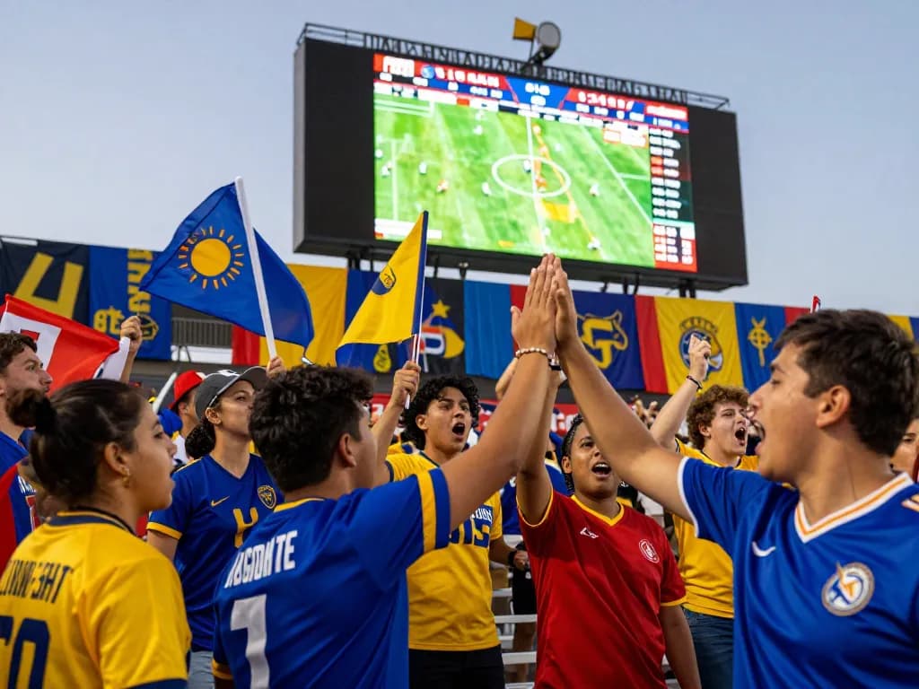 Excited sports fans enjoying live football scores on Nowgoal.