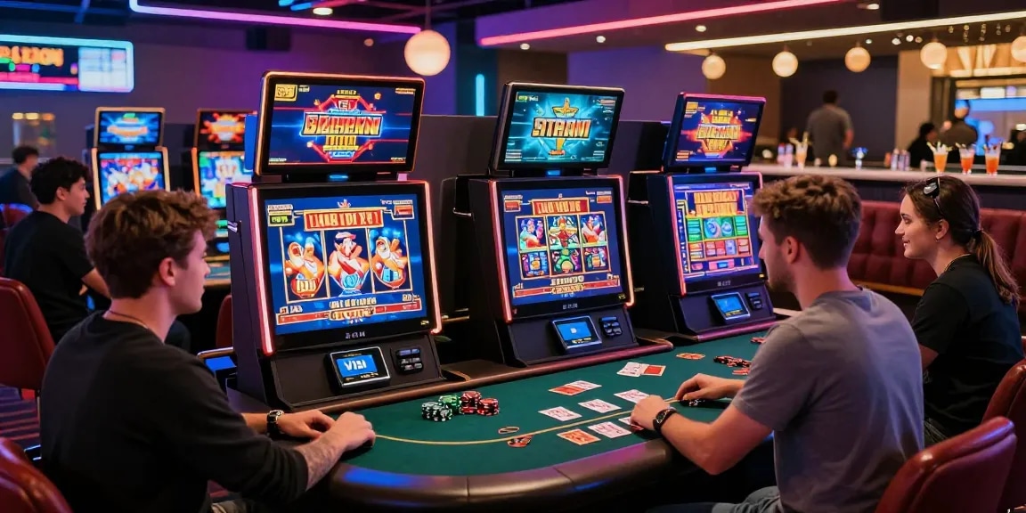 Players enjoying credit card casinos at scoarch.org.uk with vibrant gaming atmosphere, Visa and Mastercard payment options visible.