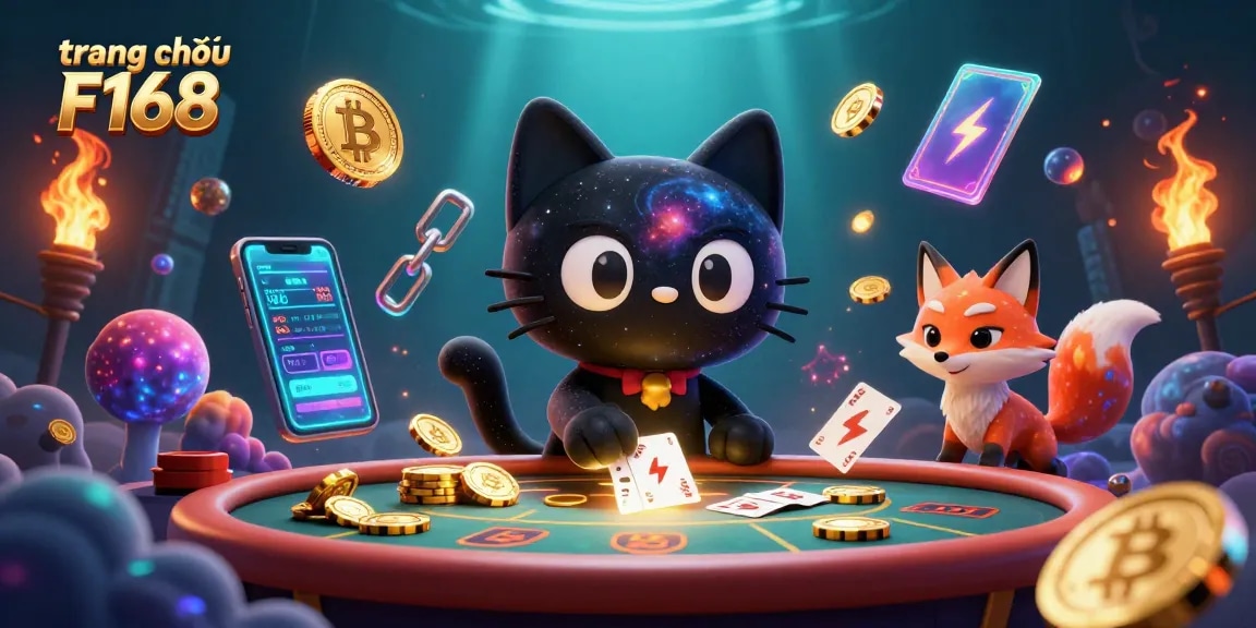 Engage in thrilling gaming at trang chủ F168 with a vibrant cosmic casino scene showcasing luck and cryptocurrency.