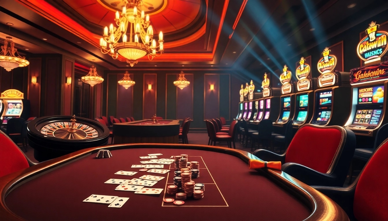 Rasakan sensasi datukwin di kasino mewah dengan meja poker dan mesin slot yang penuh warna.