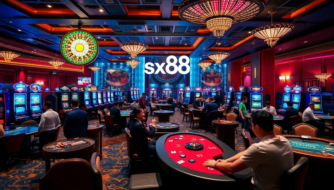 Players enjoying a thrilling casino experience at sx88, featuring exciting slot machines and lively table games.