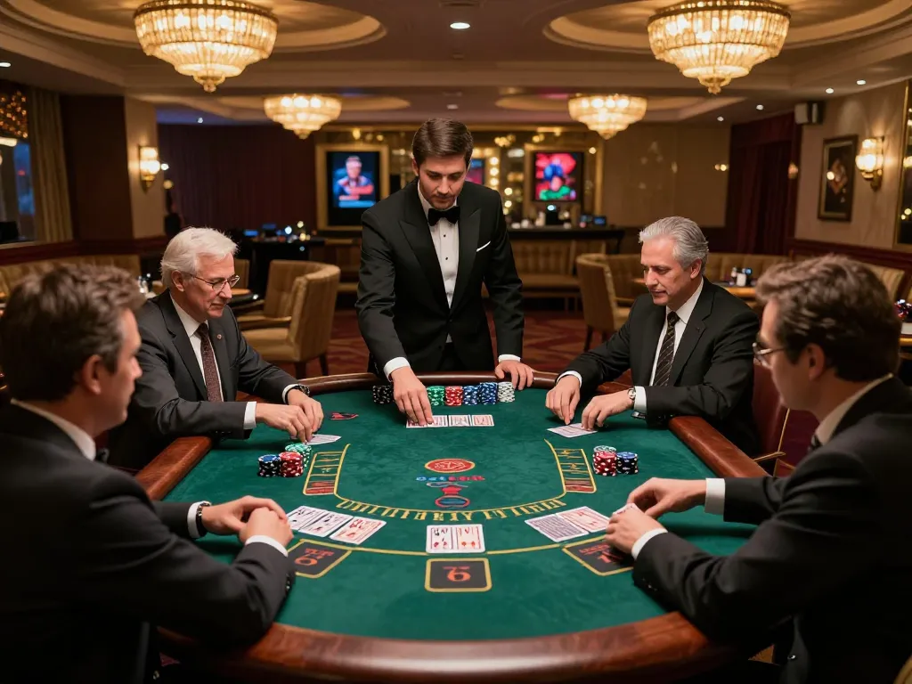 may88 live casino blackjack scene with players engaged and a live dealer, showcasing strategic gameplay in an elegant atmosphere