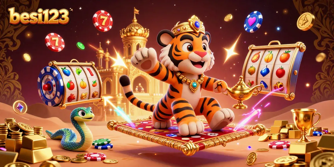 Experience the thrill of besi123 gaming with a vibrant illustration showcasing exciting slot elements.