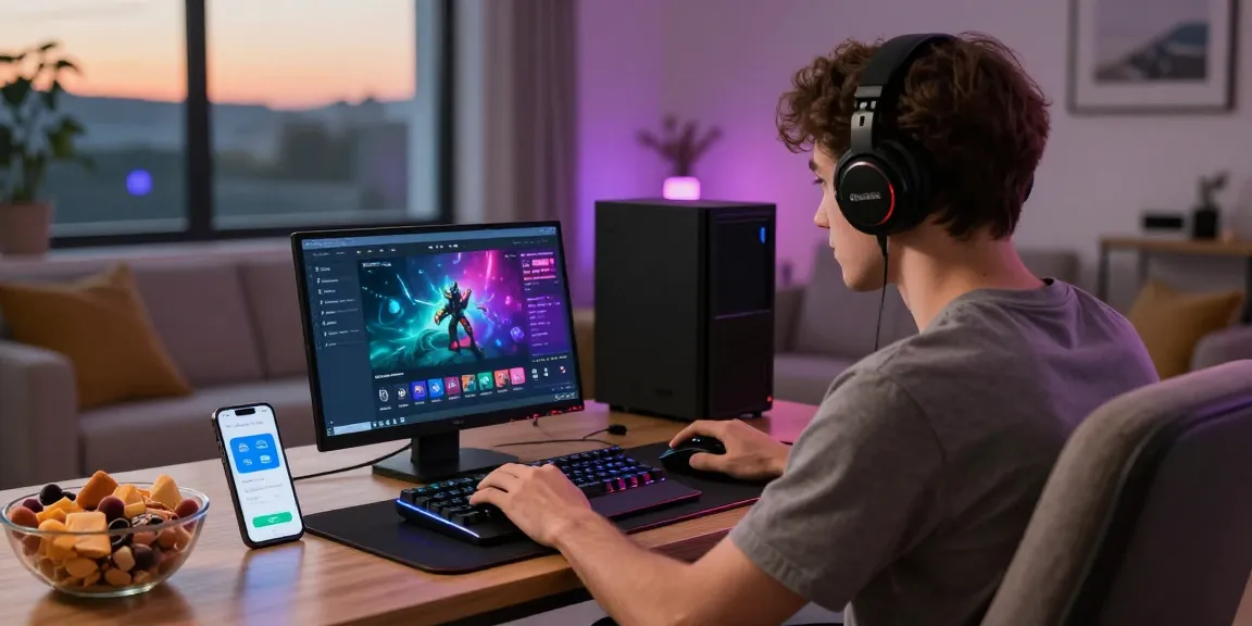 Engaged gamer exploring mahajitu online platform in cozy setting