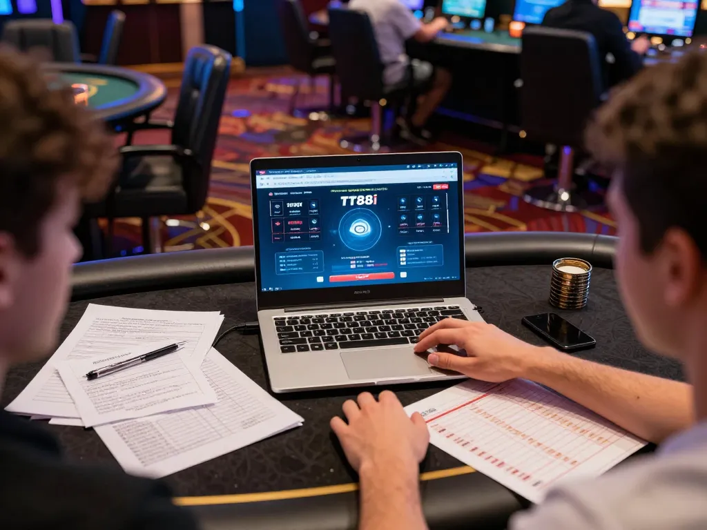 Engaging in online gameplay on TT88i's platform with strategic notes at home