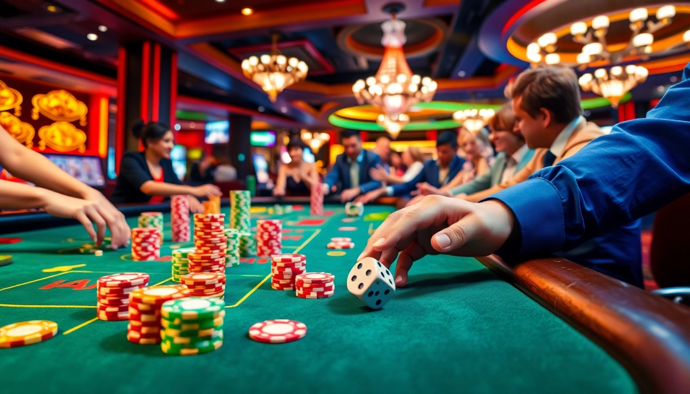 Engaging casino atmosphere showcasing uu娛樂 with players enjoying games and vibrant chip stacks.