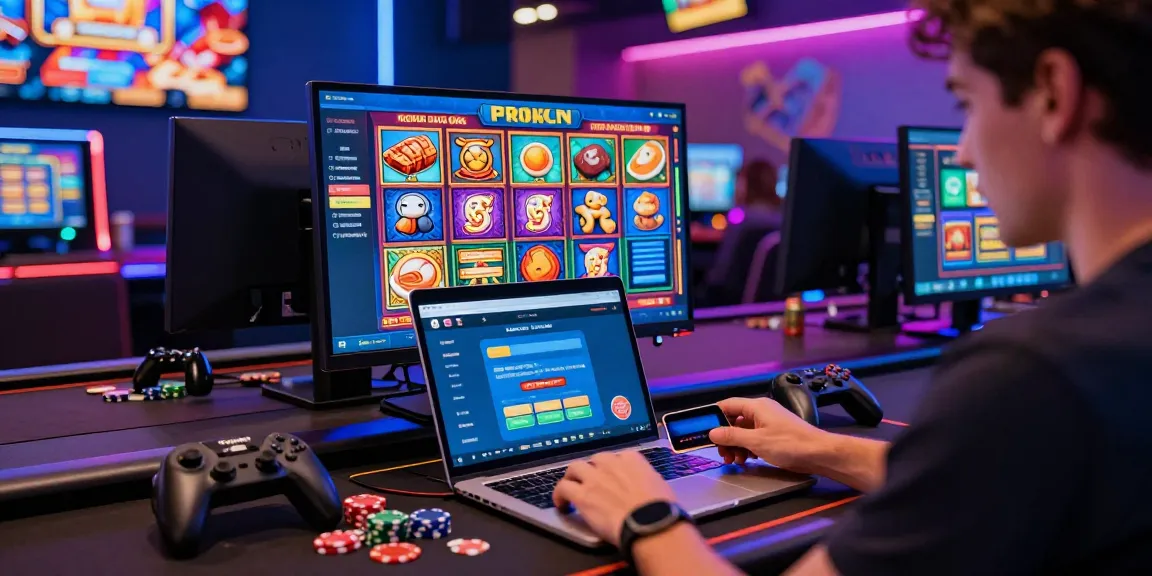 Player engaging with online casinos that accept credit card, showcasing vibrant gaming atmosphere and modern setup.