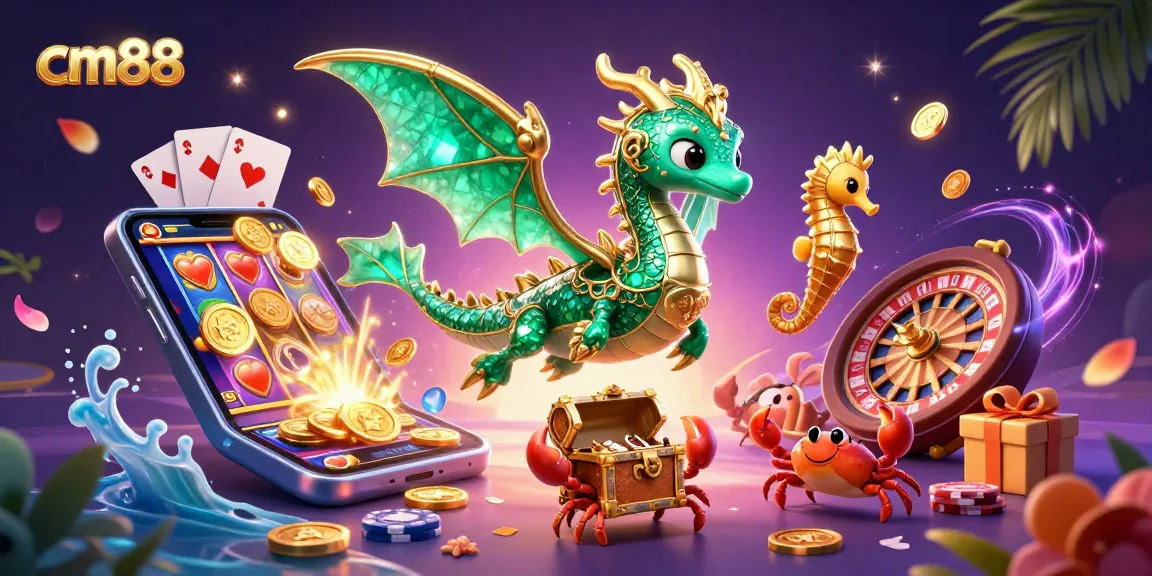 Play thrilling casino games visually represented by cm88 in a vibrant sea-themed 3D illustration.