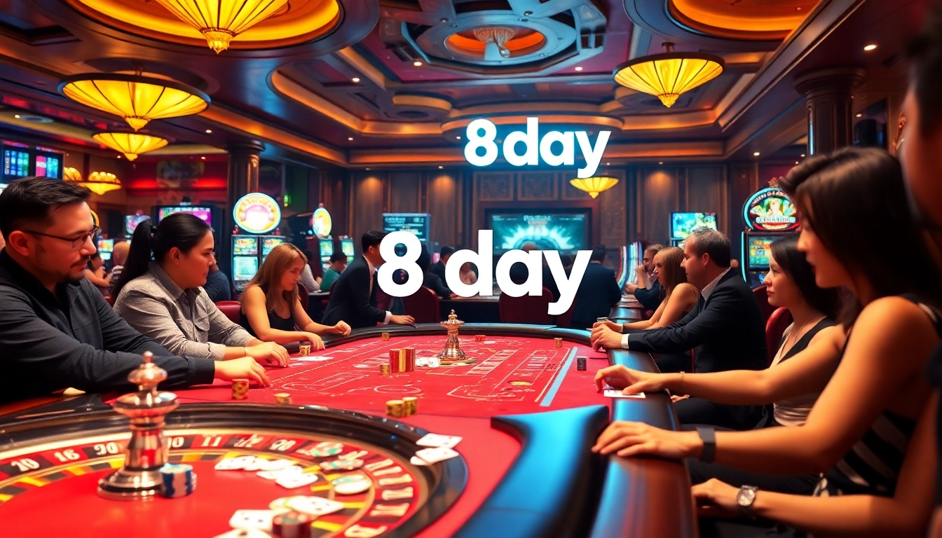 Gamblers enjoying an exciting moment at 8day casino tables, showcasing vibrant gameplay.