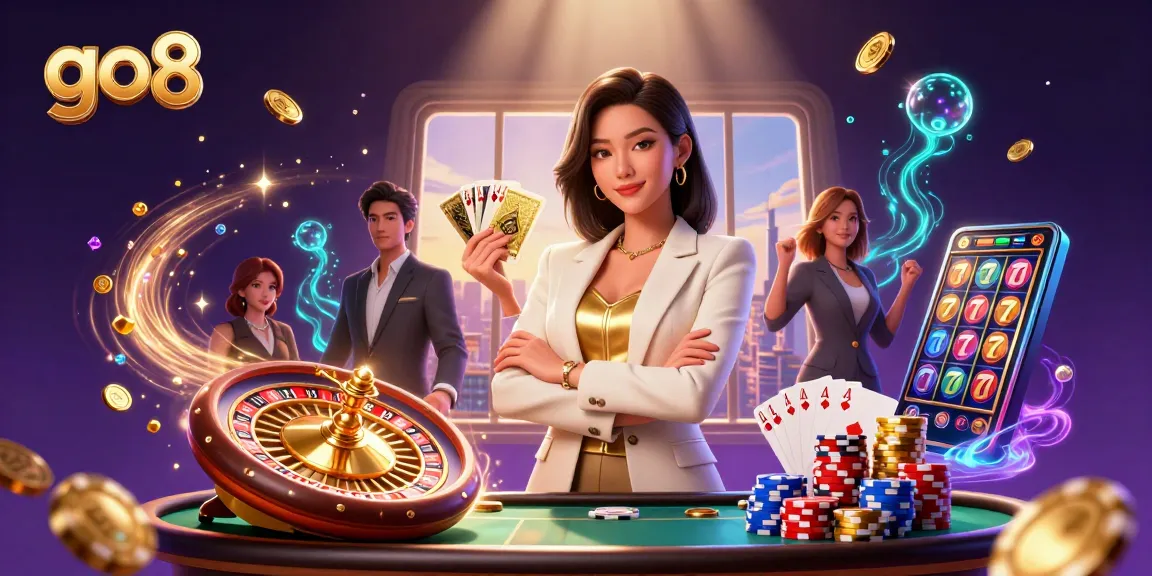 Experience excitement at go8 with a powerful businesswoman in a glamorous casino scene.