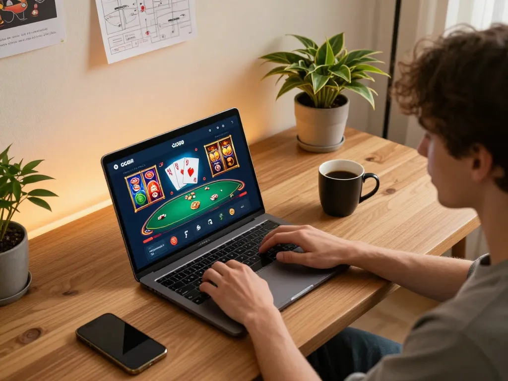 Player enjoying the GO88 app on laptop, showcasing vibrant online gaming experience