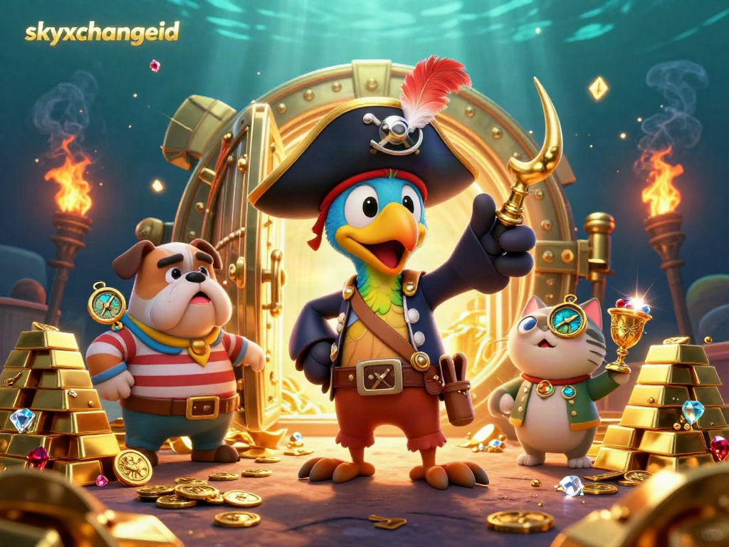 Bet on Sky Exchange ID with a vibrant pirate-themed casino scene filled with treasures.