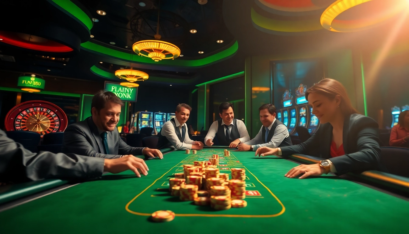 Players enjoying an immersive poker game at fun88's luxurious casino table.