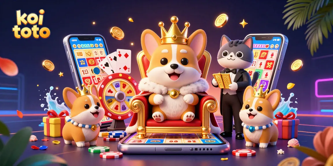Koi toto captures excitement with a royal corgi in a casino-themed illustration, showcasing thrilling lottery gameplay.