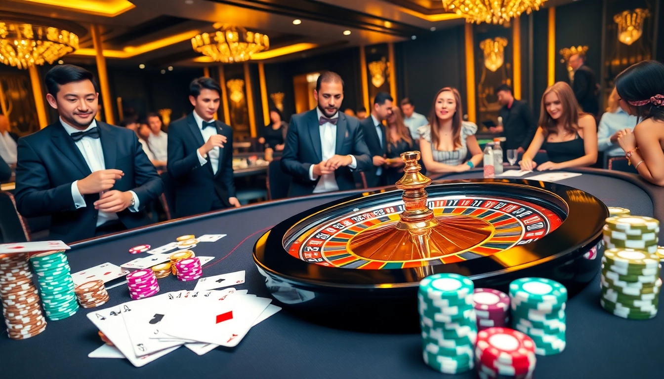 Experience the thrill of king88 as players roll dice and spin roulette at a luxurious casino.