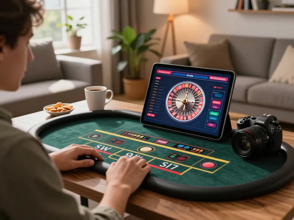 Pemain yang terlibat menikmati rolet online di rumah dengan antarmuka tablet yang menampilkan permainan dinamis https://www.webtransportdeal.com/fr/.