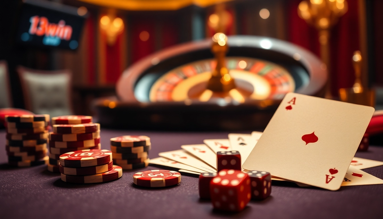 Experience high-stakes excitement at 13win with luxurious poker and casino elements.