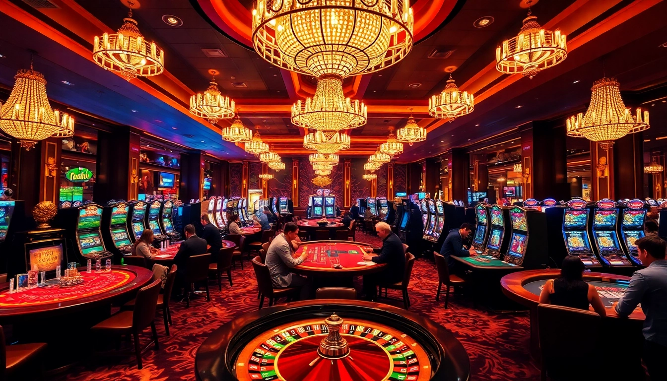 Experience the thrills of Giới Thiệu 99WIN, where players engage in exciting casino games with vibrant colors and luxurious atmosphere.