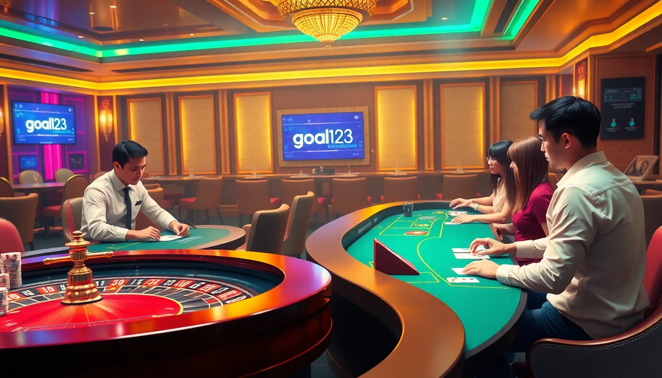 Experience professional gambling action at Goal123 with poker chips and dealer interaction.