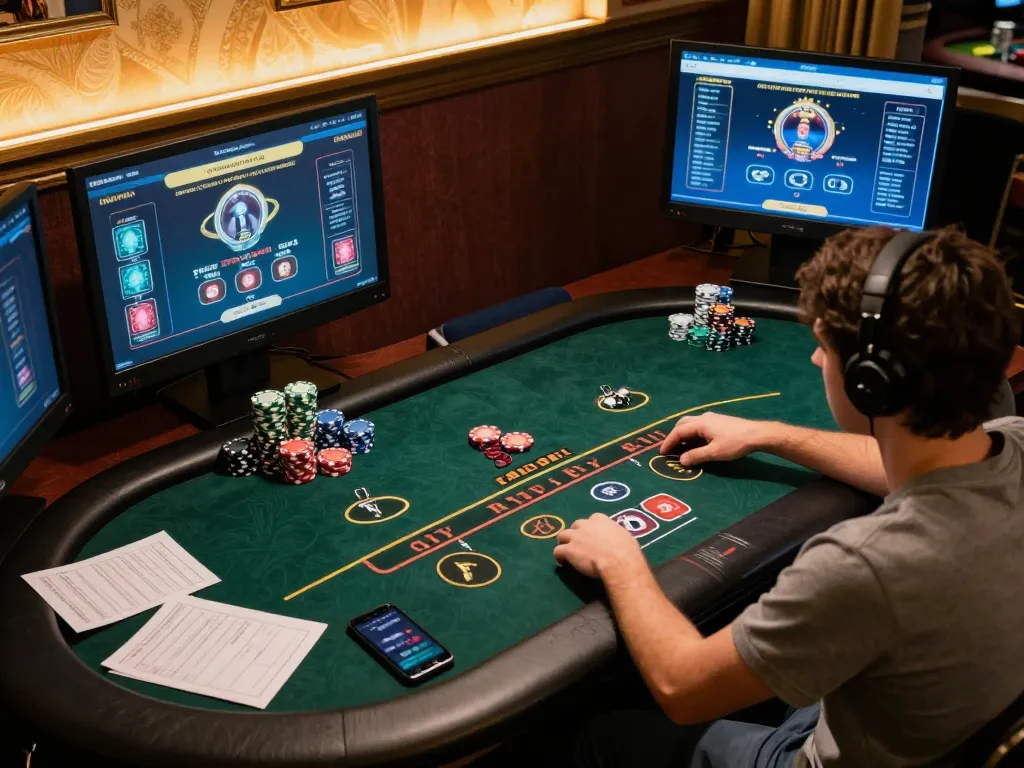 Engaging moment at an ETH casino with players focused on the online poker game