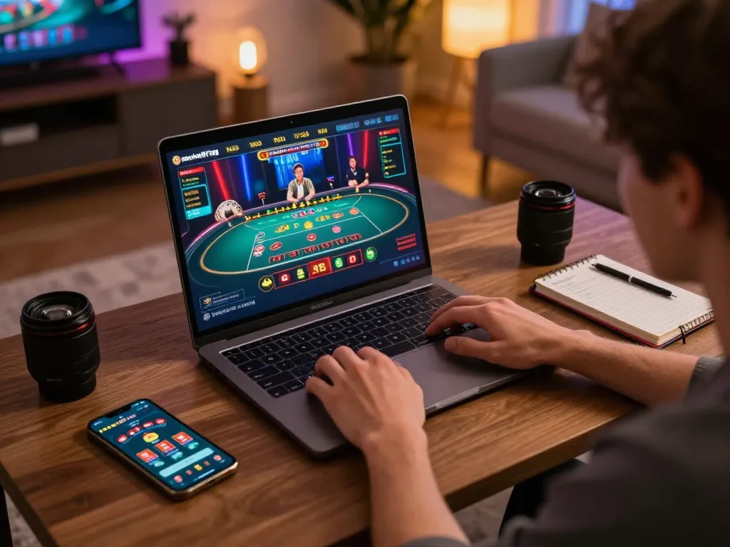 Engaging online gaming experience at https://rr88.navy/ showcasing cozy home environment and live dealer casino.