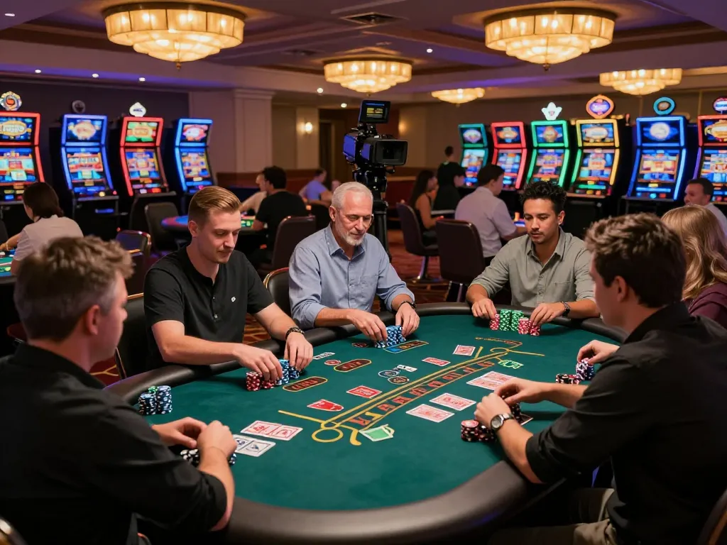 Exciting gameplay at the casino with players engaged at 88new tables and vibrant lighting.