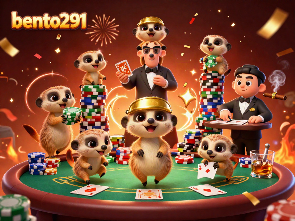 Experience the excitement of bento291 in a lively meerkat casino operation with poker and colorful chips.