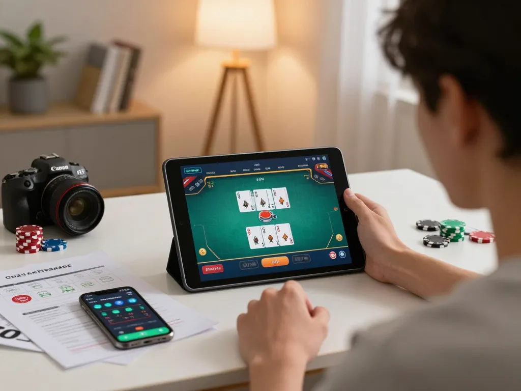 Engaging online gaming session on 88aa platform with poker excitement in a cozy home.