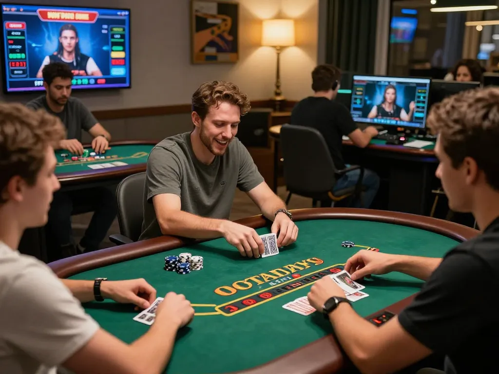 TK999 players enjoying an exciting live dealer blackjack game with strategic betting moves and lively interactions.