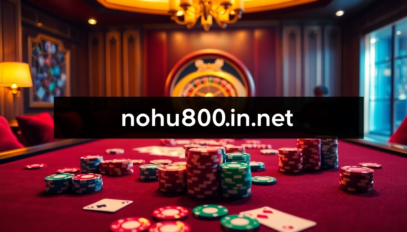 Experience thrilling casino action at nohu900.in.net with vibrant chips and an elegant roulette wheel.