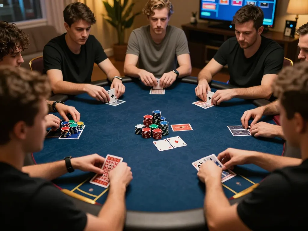 Players immersed in strategy during an online poker game at tr88 trang chủ, showcasing intense focus and game dynamics.