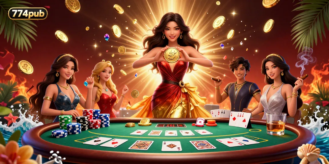 Experience thrilling gambling action at 774pub with a stunning digital scene of winning moments and vibrant casino elements.