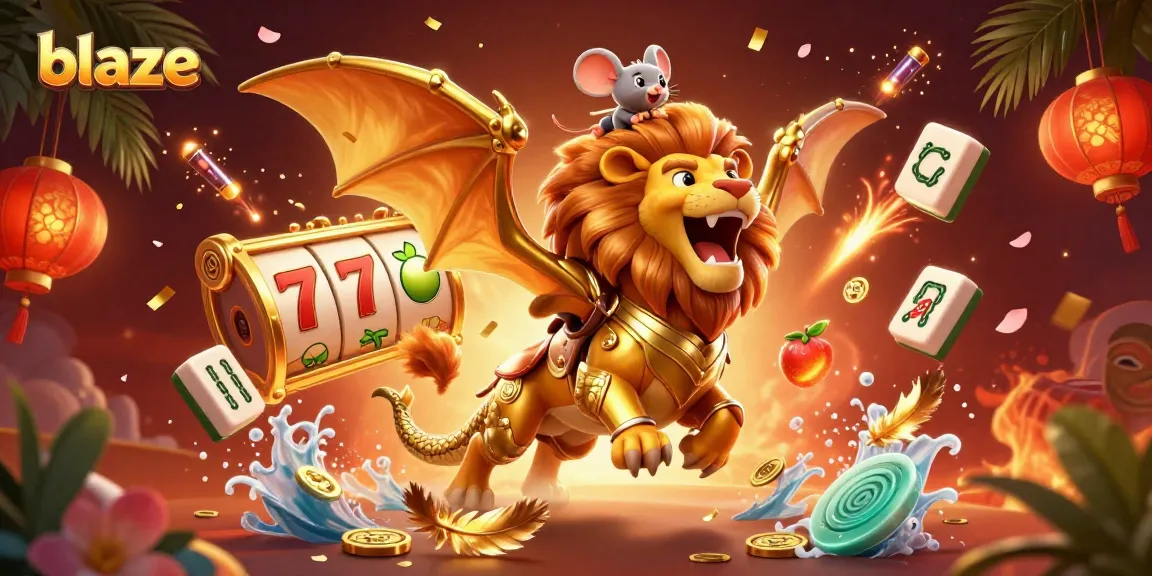 Engage in blaze-themed casino magic with a vibrant 3D chimera, roaring atop slot reels and gold treasures.