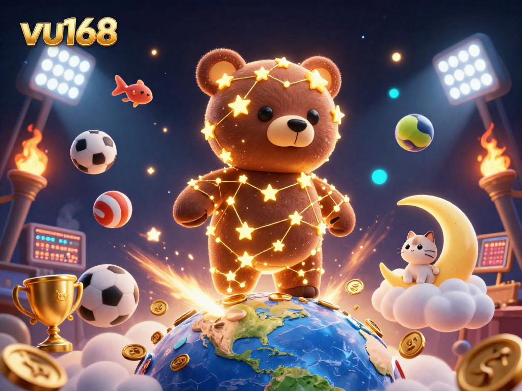 Bet on sports matches with vu168's captivating casino illustration featuring a constellation bear.