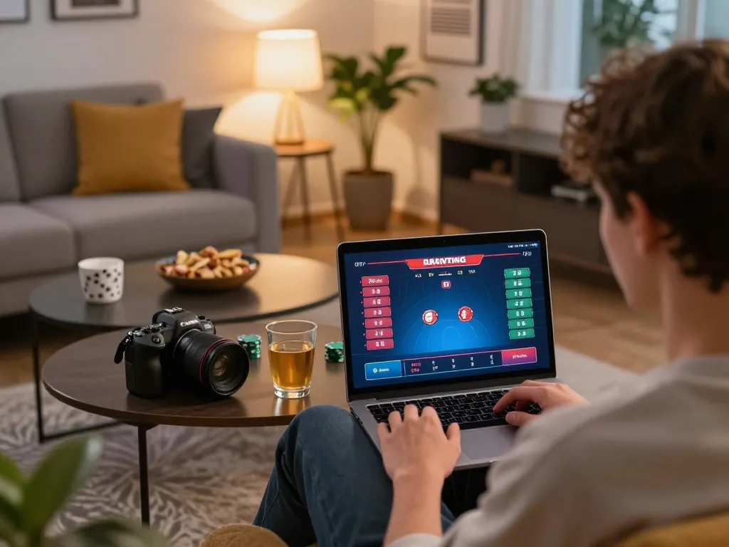 Engaging player gaming on the RR88 platform while enjoying a cozy living room setup.