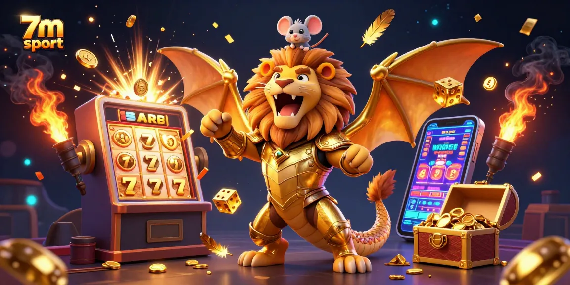 Experience the thrill of 7m sport with colorful slot machines and gold coins exploding in excitement.
