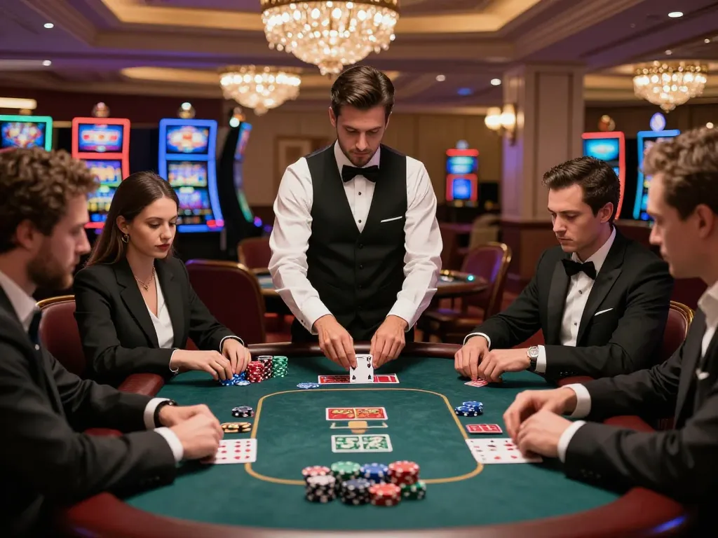 Pemain yang merencanakan strategi di meja poker bertaruh tinggi di kasino mewah selama permainan mpi2121 yang intens.