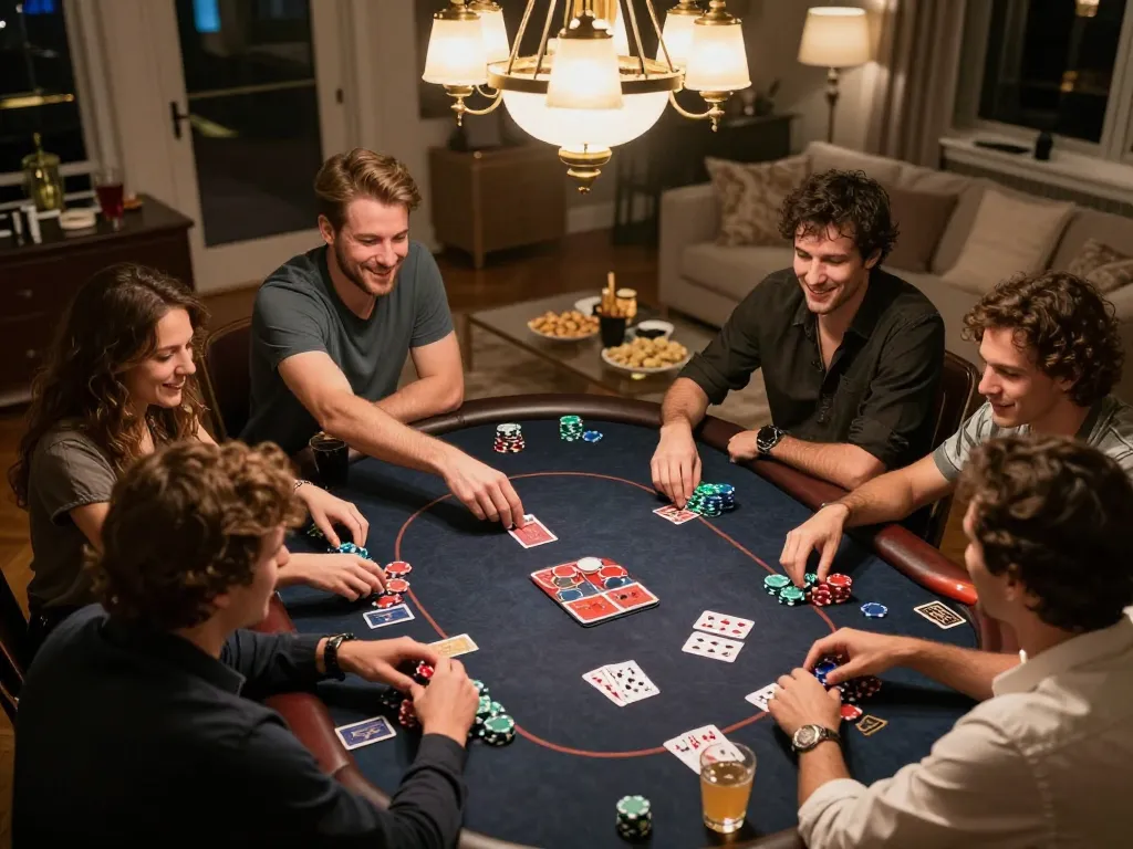 Players enjoy a lively game at home while accessing link F8bet for online gaming tips and resources.