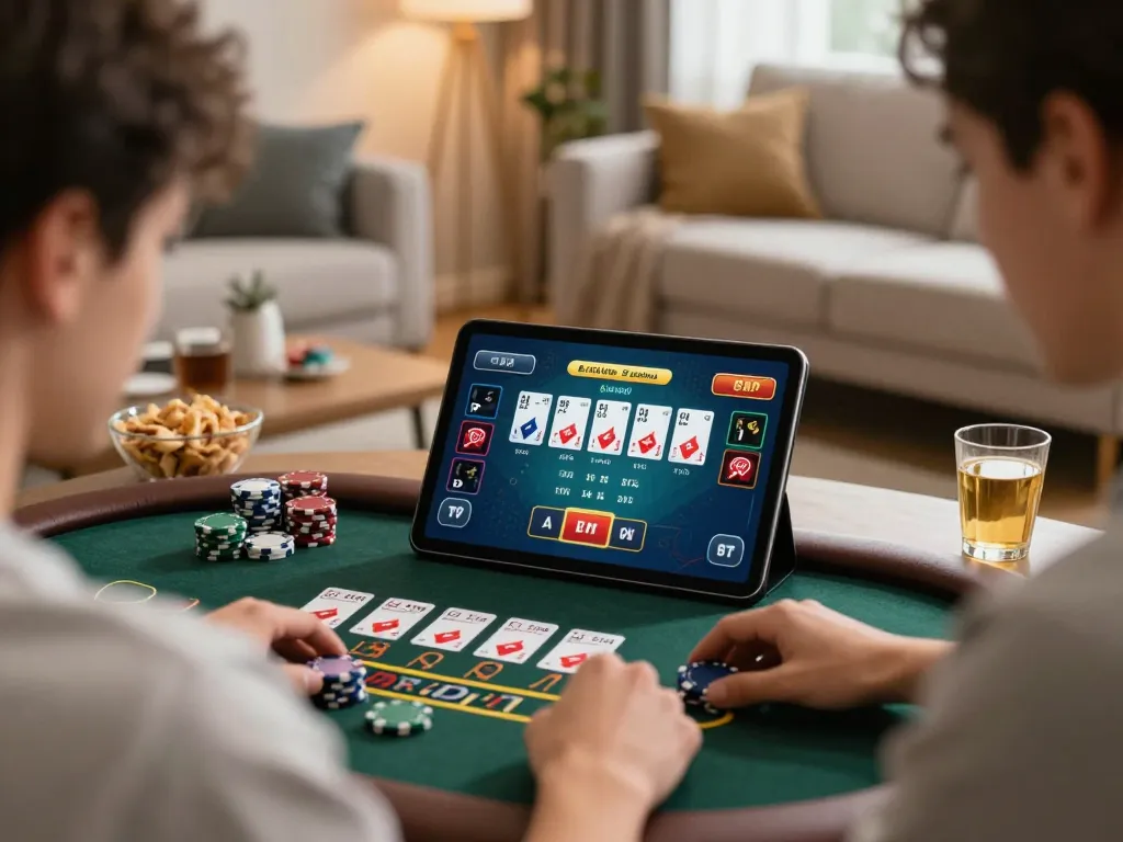 Engaging gameplay on uu88 tablet for live blackjack, showcasing intense focus and responsible gaming.