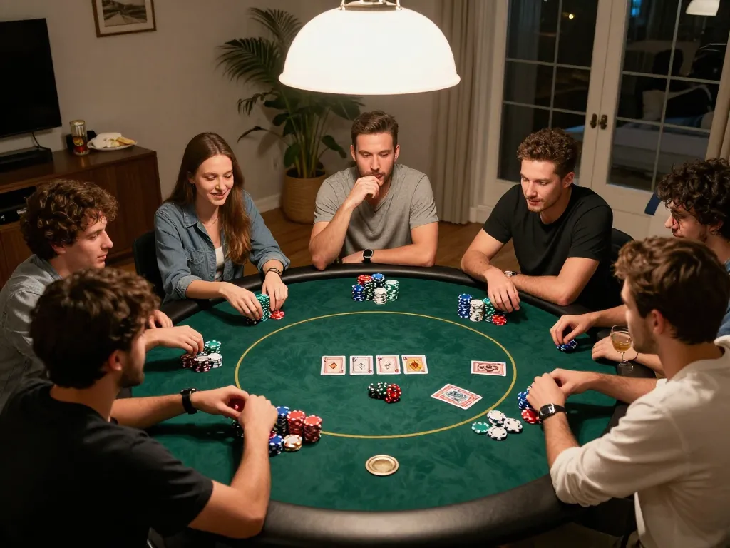 Friends playing poker at home while enjoying social gaming moments at goal123.