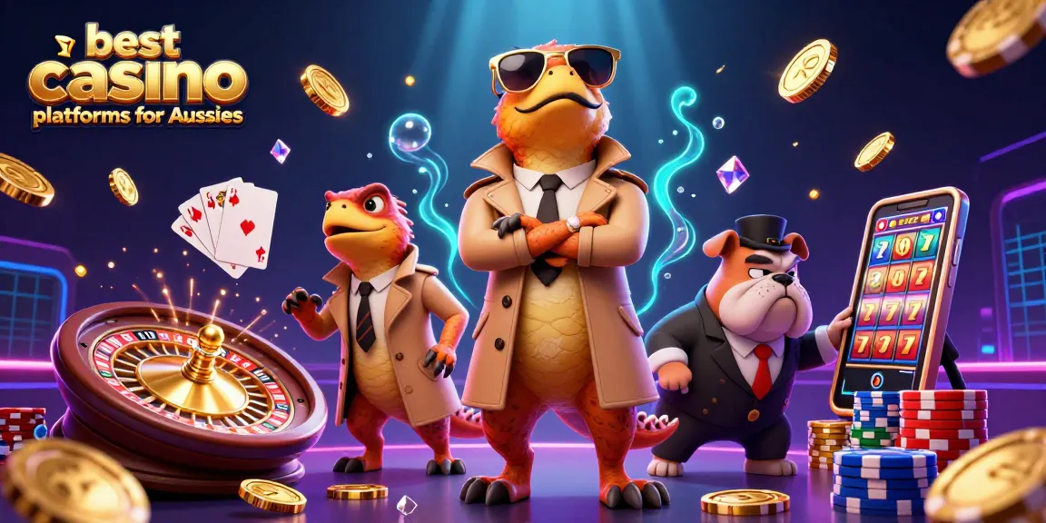 Experience the thrill at the best casino platforms for Aussies with fun 3D raptors in a vibrant casino scene.