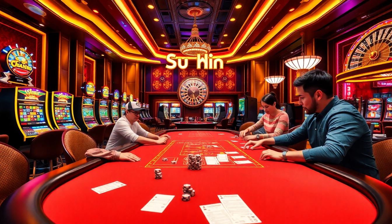 Experience the thrill of Sun win at a high-stakes poker table with vibrant casino visuals.