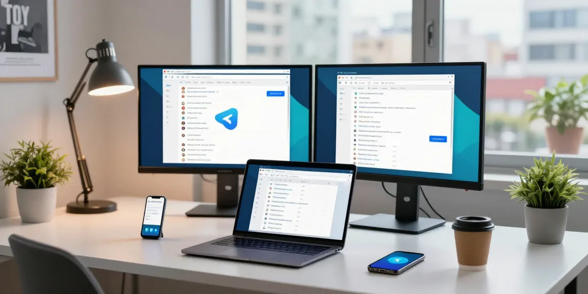 Engaging workspace featuring Telegram Web Version on laptop, showcasing productivity.